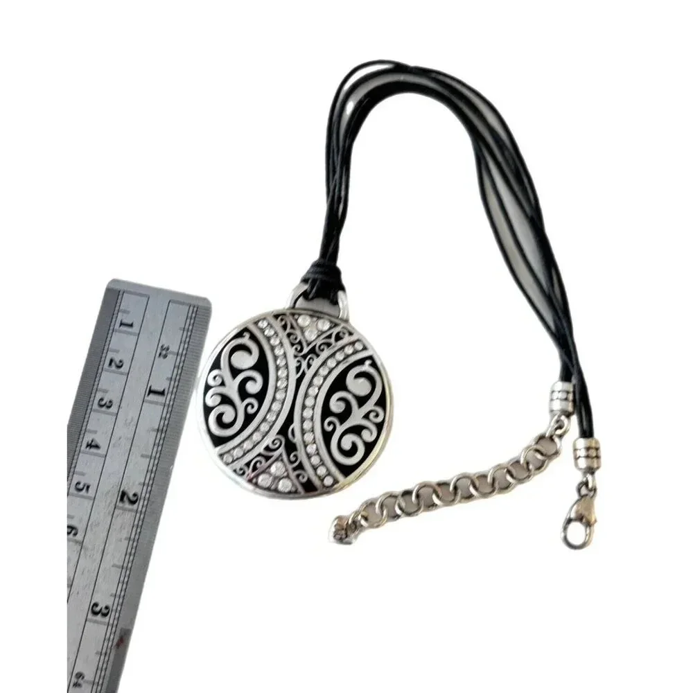 Brighton Dynasty Swarovski Crystal Round Medallion Pendant Cord Leather Necklace